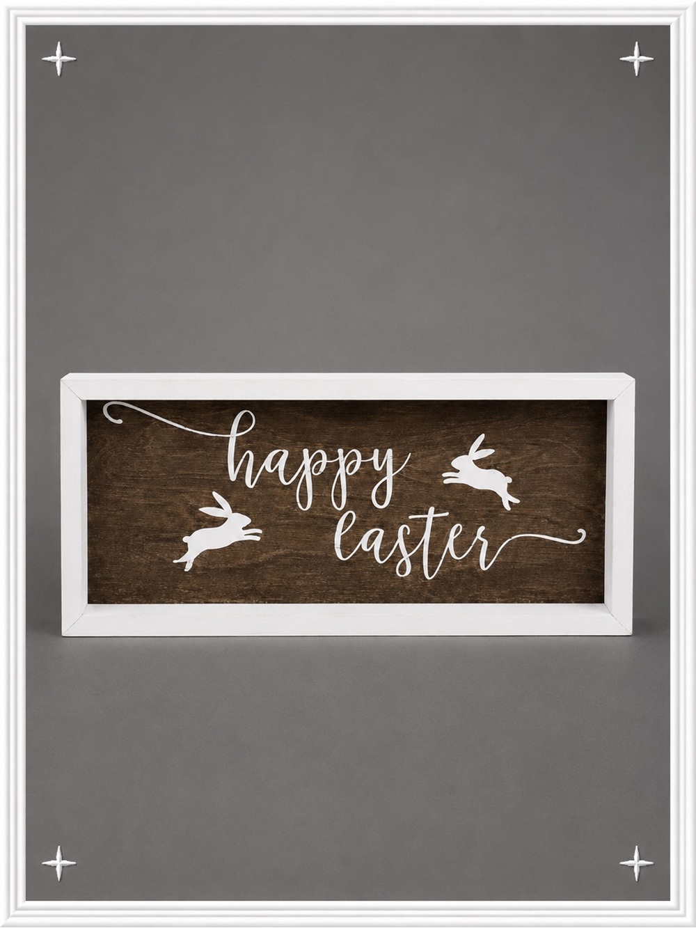 🐰 Easter Decor - “Happy Easter” Rustic/Farmhouse White/Taupe Wood Sign